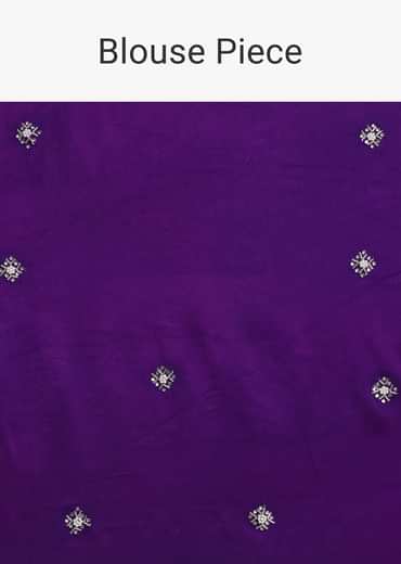 Purple Satin Chinon Saree With Stone Embellishments And Unstitched Blouse Piece