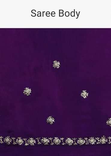 Purple Satin Chinon Saree With Stone Embellishments And Unstitched Blouse Piece
