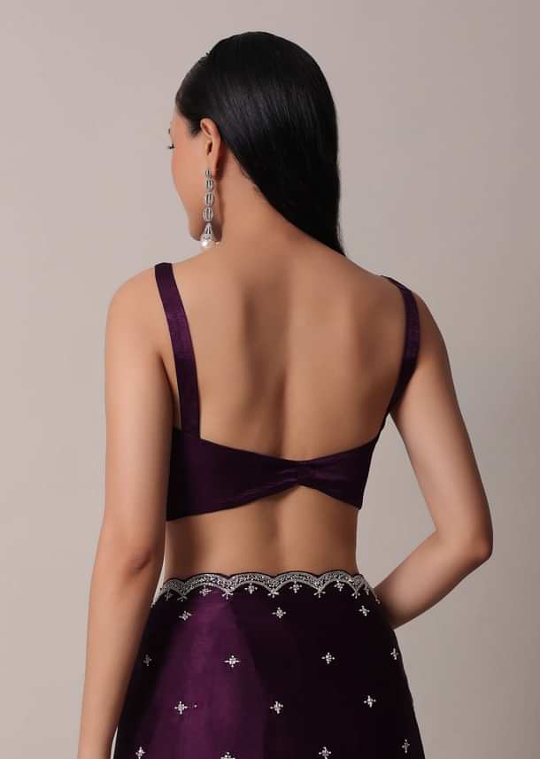 Purple Satin Chinon Saree With Stone Work And Unstitched Blouse Piece Purple Satin Chinon Saree With Stone Work And Unstitched Blouse Piece