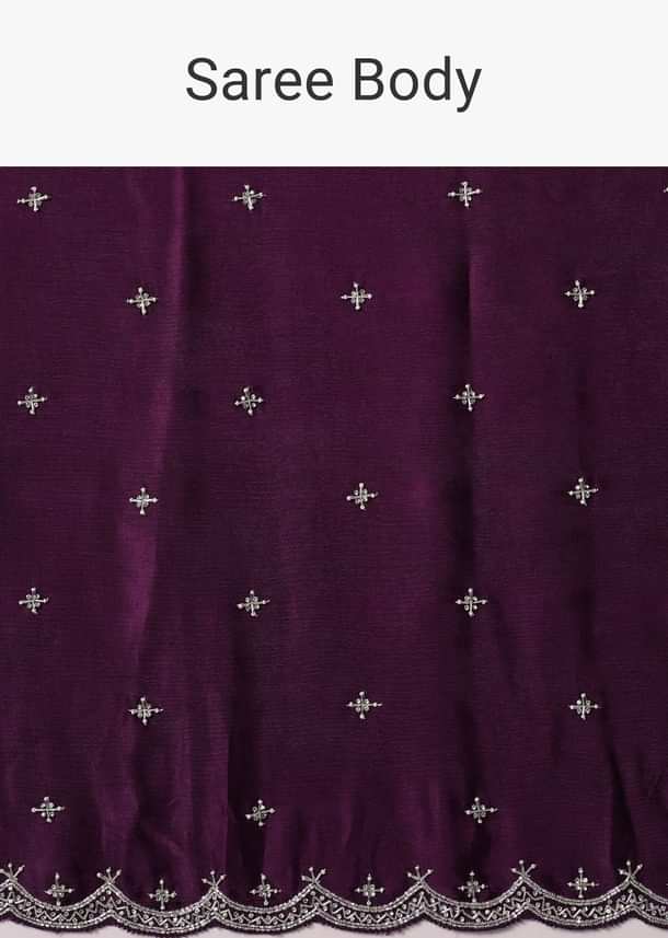 Purple Satin Chinon Saree With Stone Work And Unstitched Blouse Piece Purple Satin Chinon Saree With Stone Work And Unstitched Blouse Piece