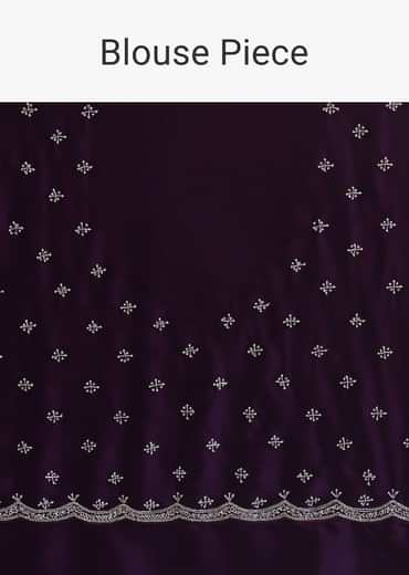 Purple Satin Chinon Saree With Stone Work And Unstitched Blouse Piece