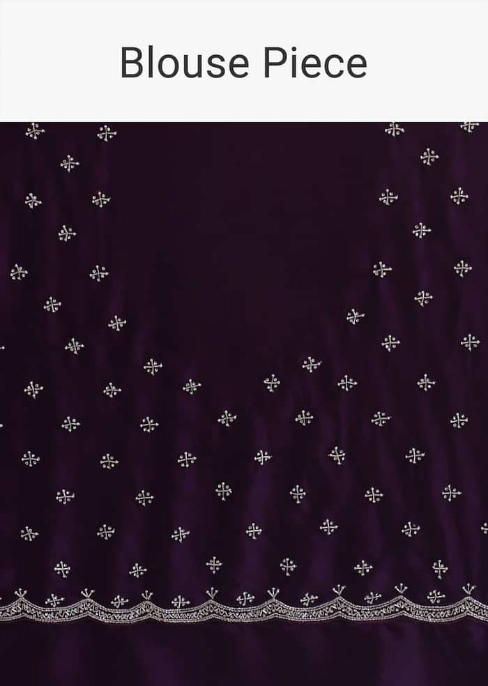 Purple Satin Chinon Saree With Stone Work And Unstitched Blouse Piece