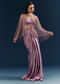 Purple Satin Crop Top And Drape Skirt With Embellishments