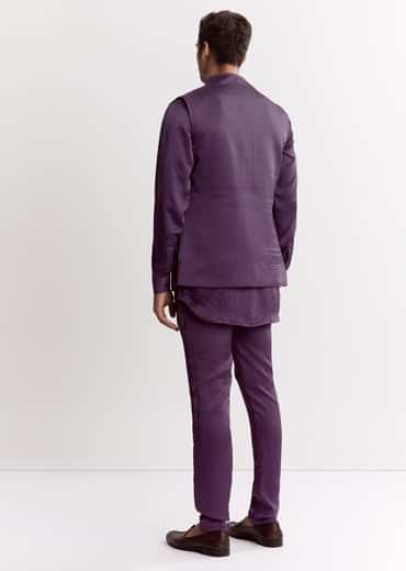 Purple Satin Jacket Kurta Set With Metal Embellishment