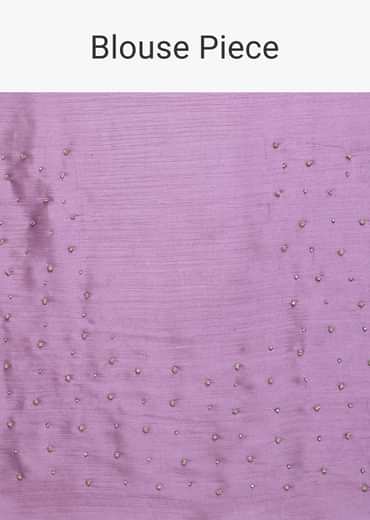 Purple Satin Saree With Cutdana Embellishment And Unstitched Blouse Fabric