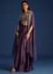 Purple Sequin Work Crop Top With Jacket And Draped Skirt