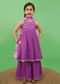 Kalki Girls Purple Sharara Suit In Cotton With Gotta Patti Embroidery And A Tie Dye Dupatta By Tiber Taber