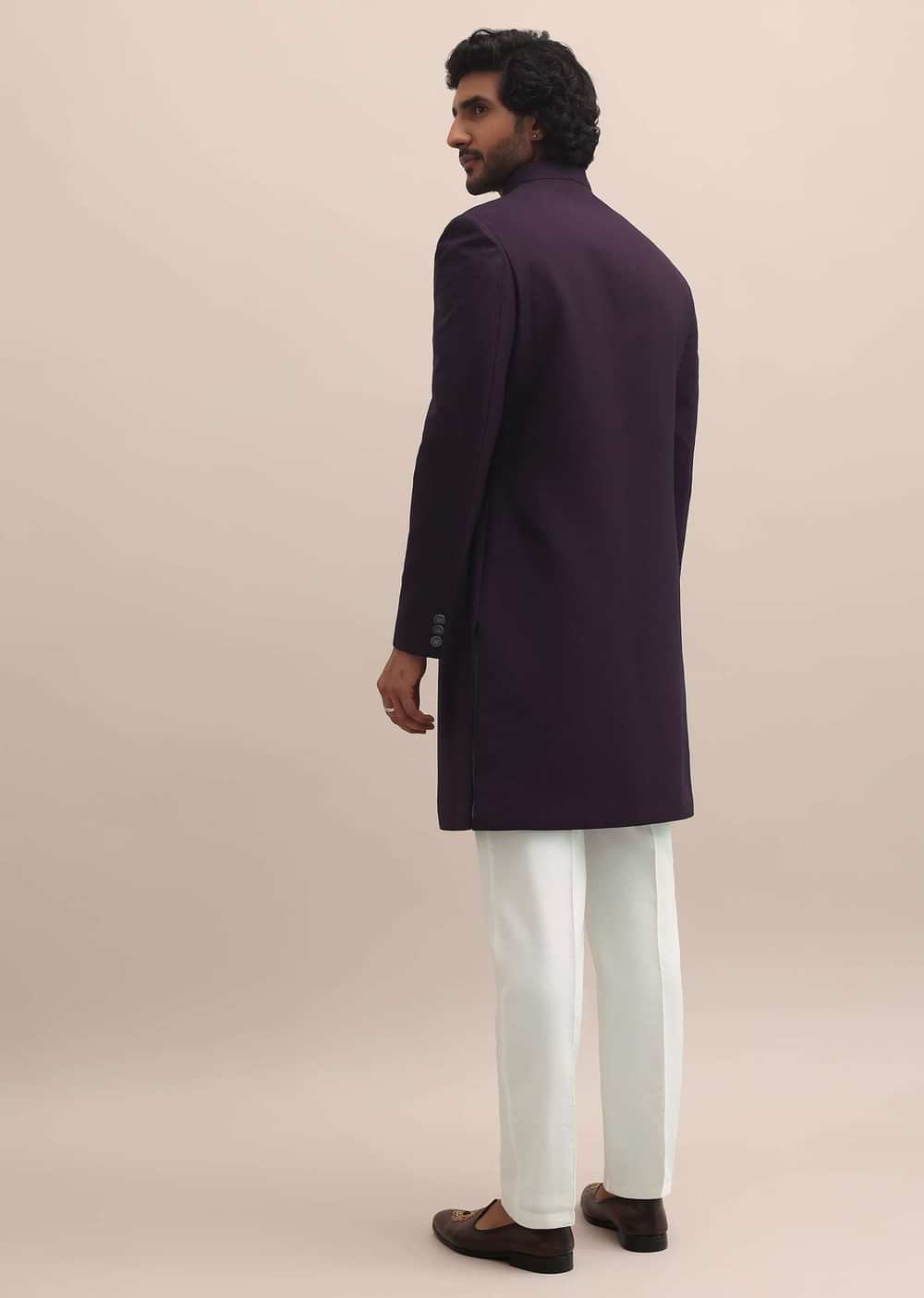 Purple Sherwani With Intricate Embroidered Collar For Men
