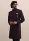 Purple Sherwani With Moti Embroidered Collar For Men