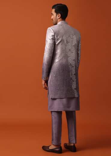Purple Silk Intricate Sequin Embroidered Sherwani Set