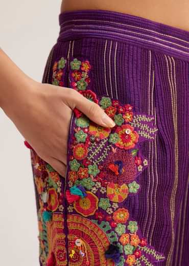 Purple Silk Kurta Palazzo Set With Resham And Zari Embroidery