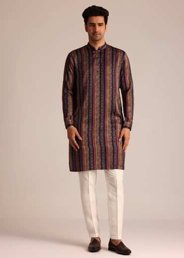 Purple Silk Kurta Set With Floral Print Jacket