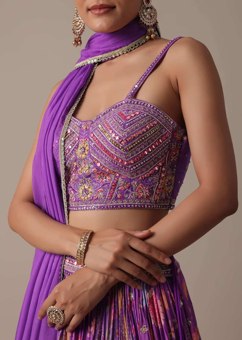 Purple Silk Lehenga Set With Hand-Embroidered Choli And Dupatta