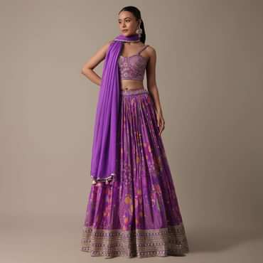 Purple Silk Lehenga Set With Hand-Embroidered Choli And Dupatta