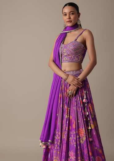 Purple Silk Lehenga Set With Hand-Embroidered Choli And Dupatta