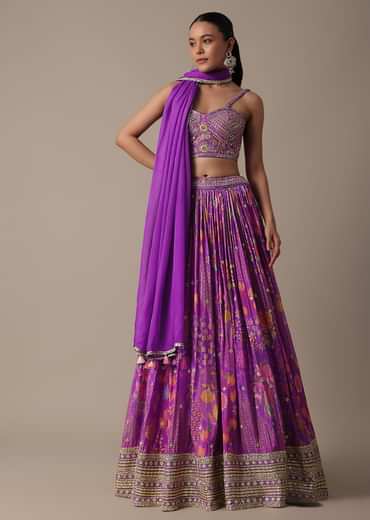Purple Silk Lehenga Set With Hand-Embroidered Choli And Dupatta