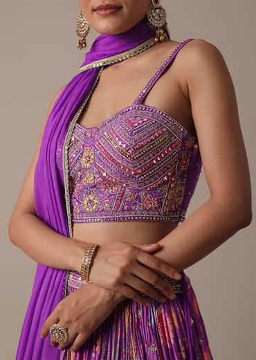 Purple Silk Lehenga Set With Hand-Embroidered Choli And Dupatta