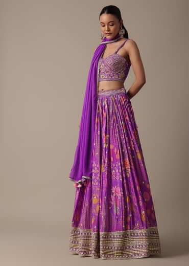 Purple Silk Lehenga Set With Hand-Embroidered Choli And Dupatta