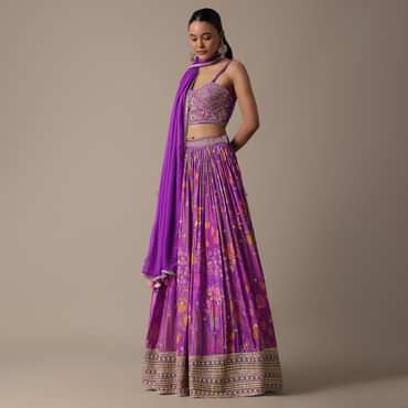 Purple Silk Lehenga Set With Hand-Embroidered Choli And Dupatta