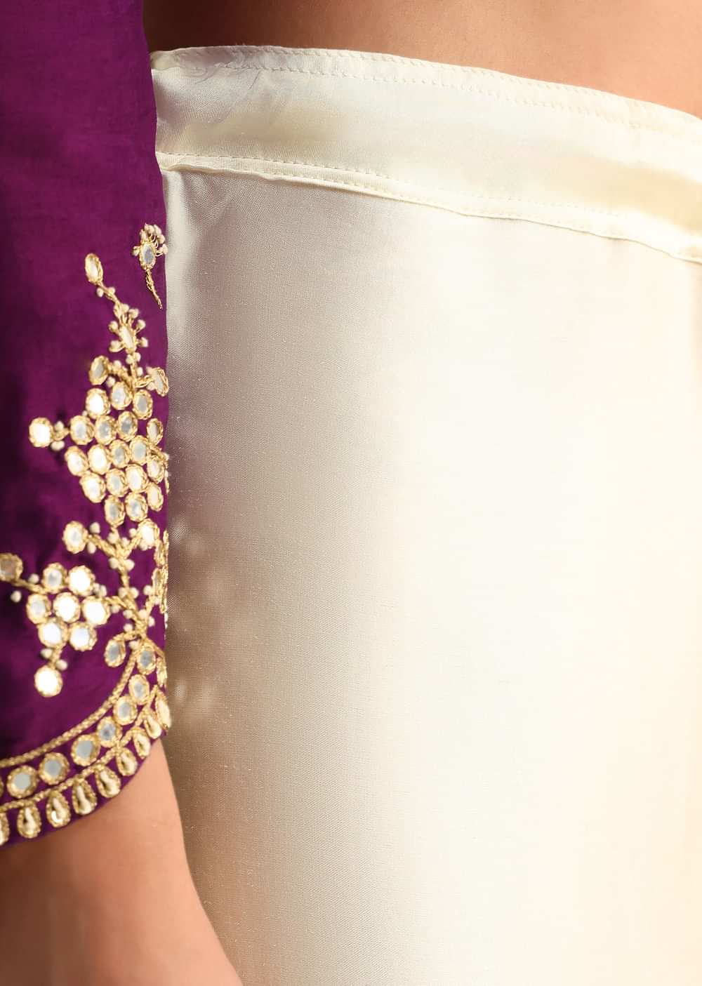 Purple Silk Mirror Embroidered Kurta Dhoti