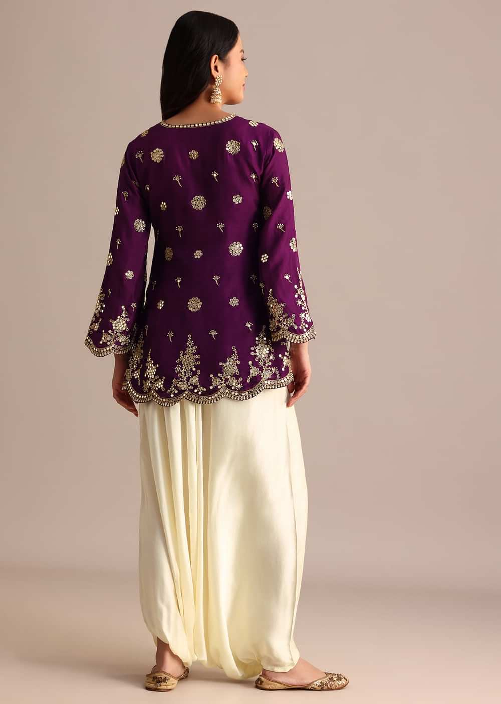 Purple Silk Mirror Embroidered Kurta Dhoti
