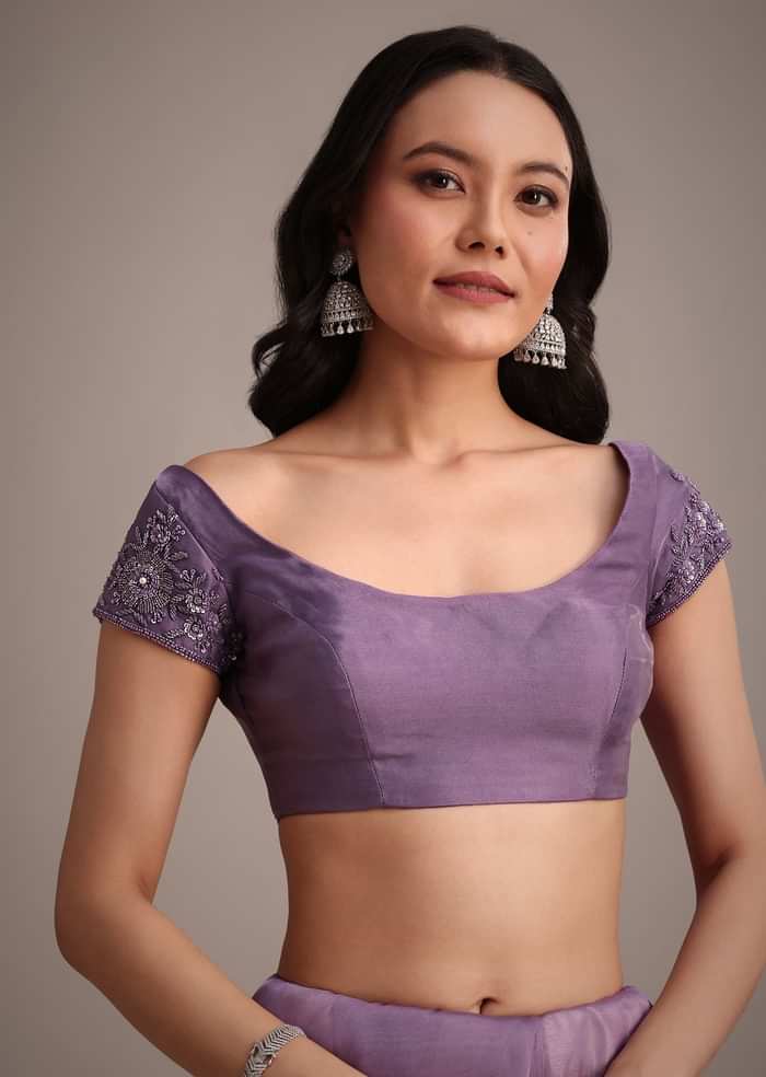 Purple Soft Organza Saree With Cutdana Sequins Embroidery