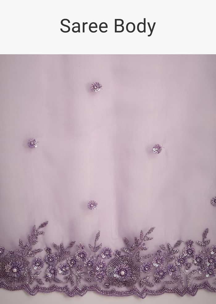 Purple Soft Organza Saree With Cutdana Sequins Embroidery