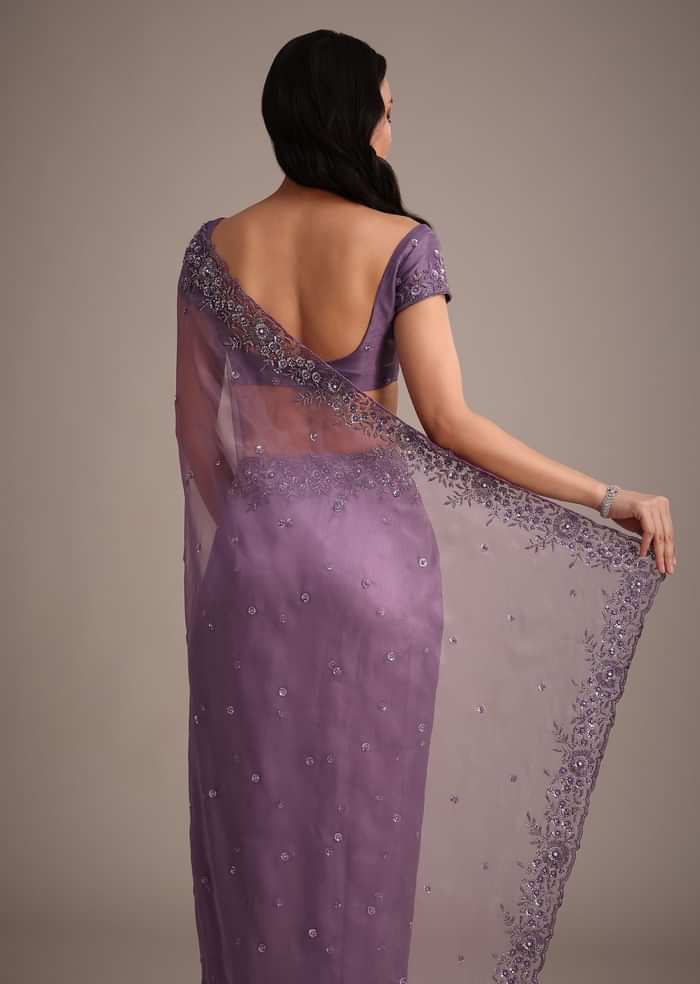 Purple Soft Organza Saree With Cutdana Sequins Embroidery