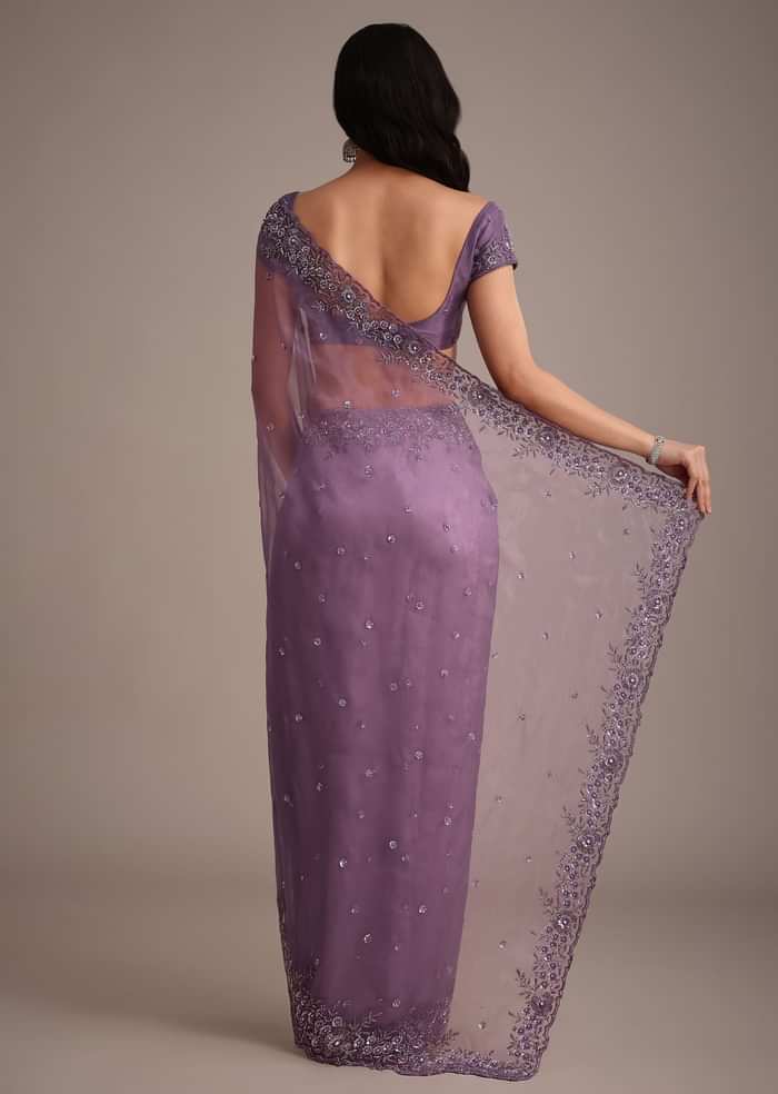 Purple Soft Organza Saree With Cutdana Sequins Embroidery