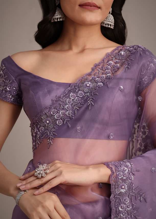 Purple Soft Organza Saree With Cutdana Sequins Embroidery Purple Soft Organza Saree With Cutdana Sequins Embroidery