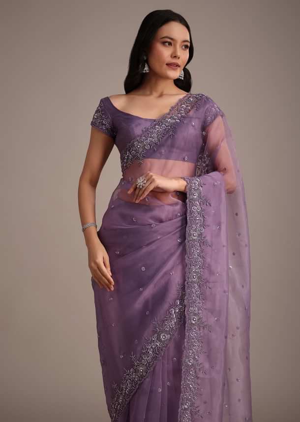Purple Soft Organza Saree With Cutdana Sequins Embroidery Purple Soft Organza Saree With Cutdana Sequins Embroidery