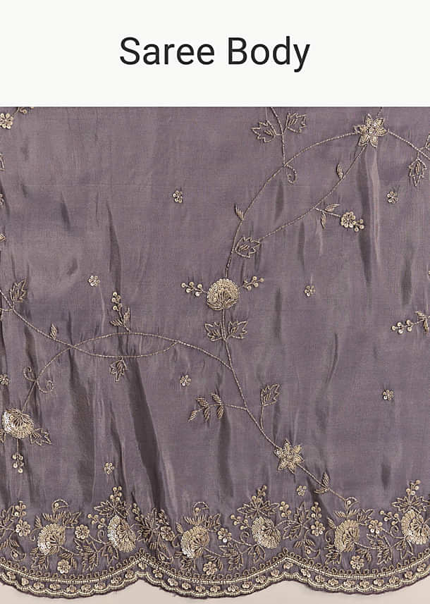 Purple Tissue Saree With Cutdana And Bead Embroidery