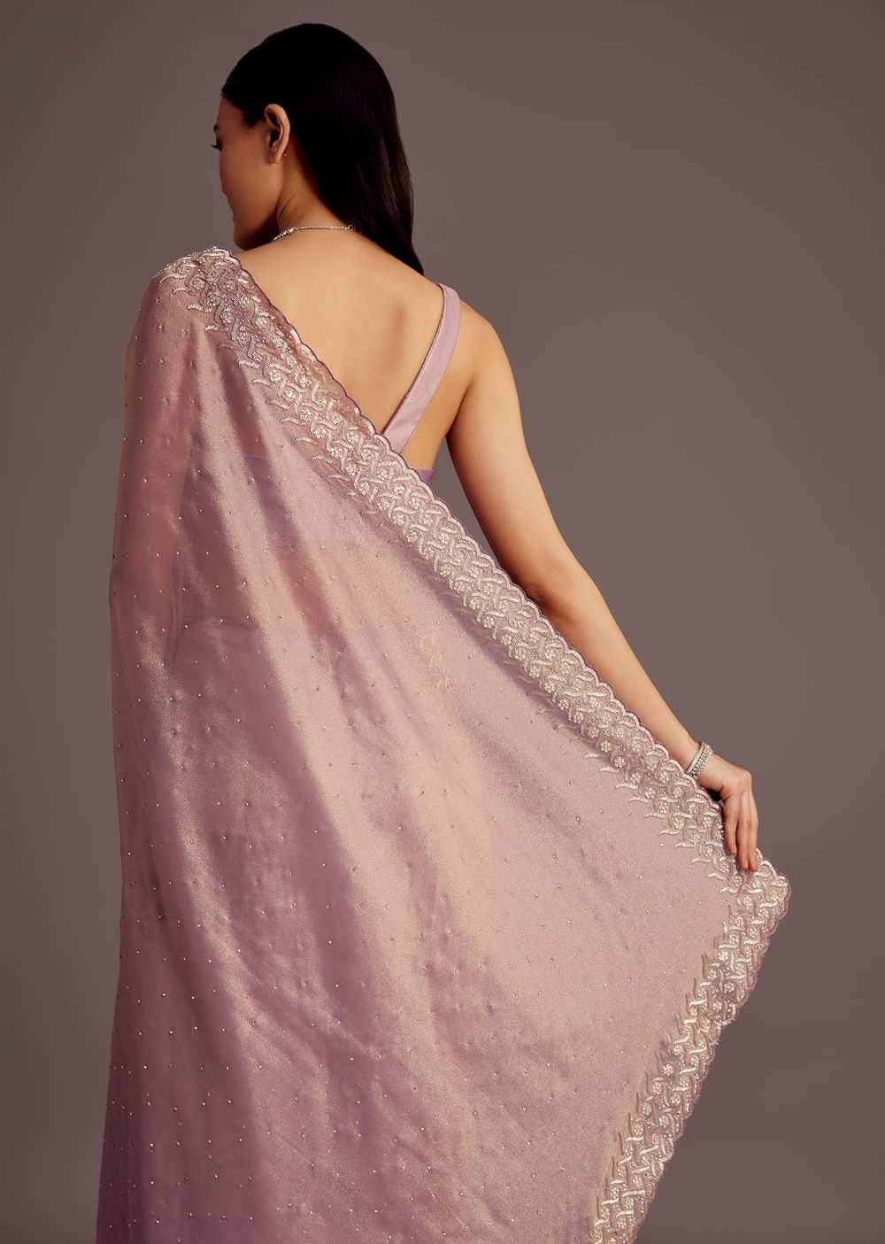 Purple Tissue Saree With Cutdana And Stone Embroidery