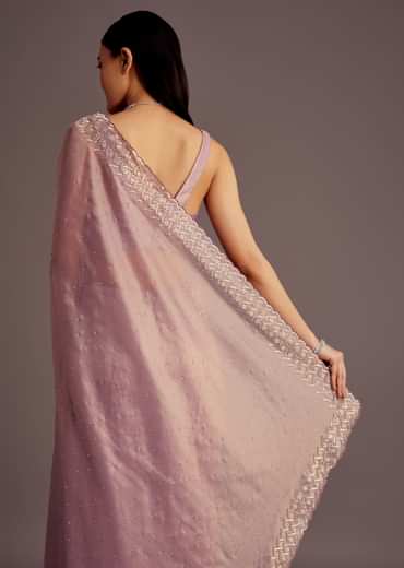 Purple Tissue Saree With Cutdana And Stone Embroidery