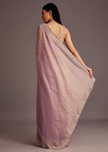 Purple Tissue Saree With Cutdana And Stone Embroidery