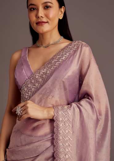 Purple Tissue Saree With Cutdana And Stone Embroidery