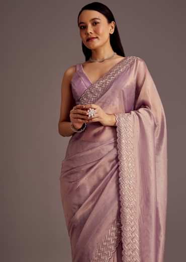 Purple Tissue Saree With Cutdana And Stone Embroidery