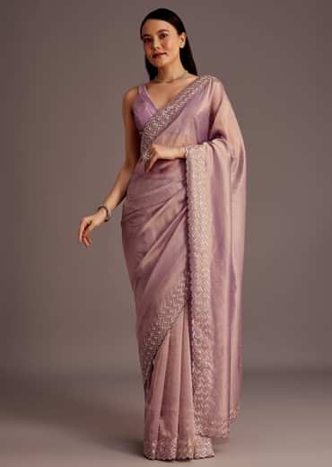 Purple Tissue Saree With Cutdana And Stone Embroidery