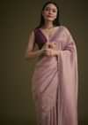 Purple Tissue Sequins Saree With Contrast Blouse