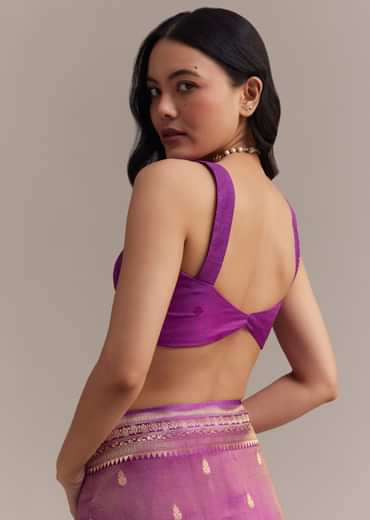 Purple Tissue Silk Saree With Butti Work And Chanderi Zari Woven Border