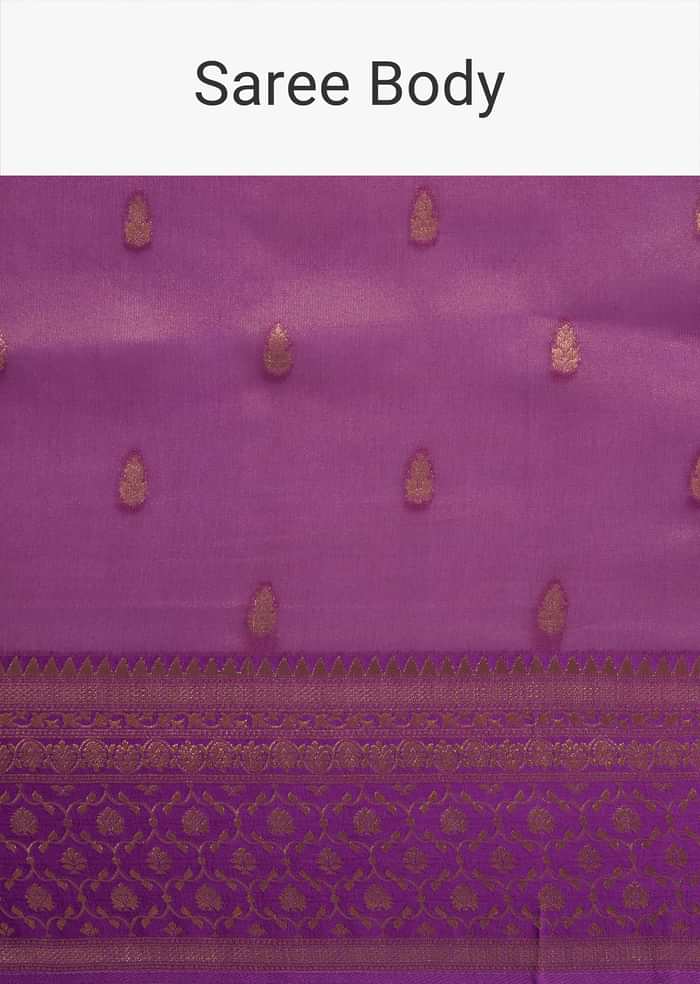 Purple Tissue Silk Saree With Butti Work And Chanderi Zari Woven Border