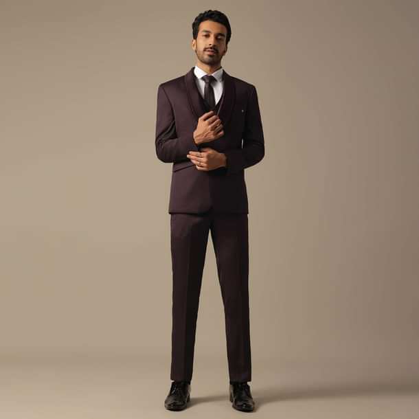 Purple Tuxedo With Intricate Cut Work Purple Tuxedo With Intricate Cut Work