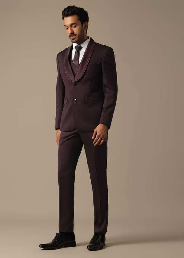 Purple Tuxedo With Intricate Cut Work Purple Tuxedo With Intricate Cut Work