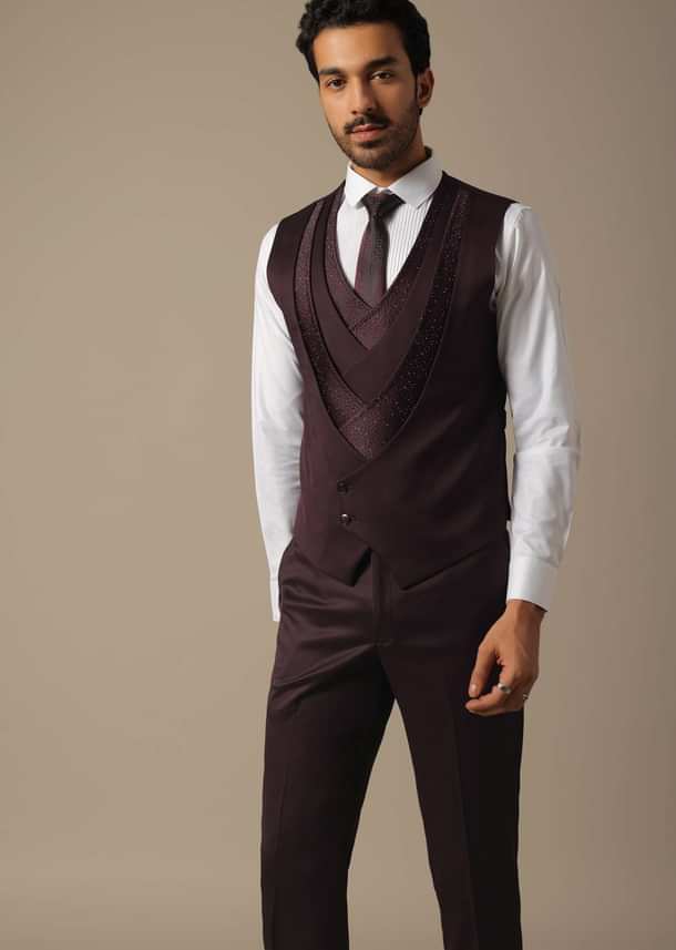 Purple Tuxedo With Intricate Cut Work Purple Tuxedo With Intricate Cut Work