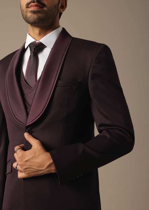 Purple Tuxedo With Intricate Cut Work Purple Tuxedo With Intricate Cut Work
