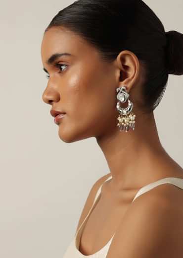 Purple Two Tone Finish Kundan Danglers With Pearl Drops