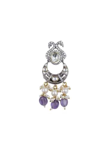Purple Two Tone Finish Kundan Danglers With Pearl Drops