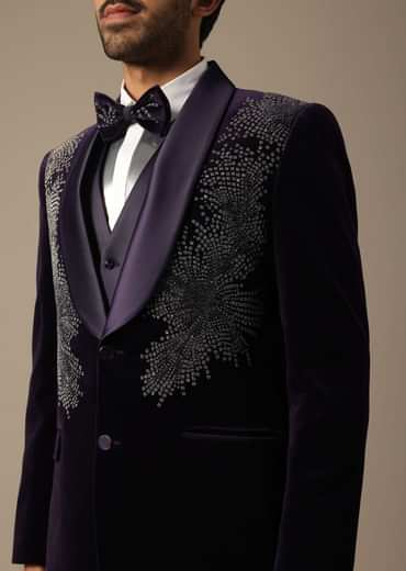 Purple Velvet Tuxedo For Grooms