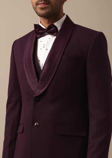Purple Wine Coloured Tuxedo With Intricate All Over Embroidery