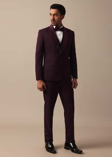 Purple Wine Coloured Tuxedo With Intricate All Over Embroidery